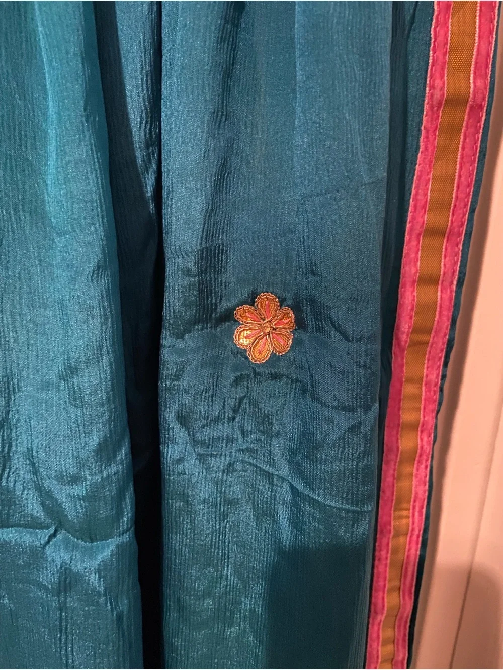 Indian Teal Floral Embellished Women's Scarf Dupatta Shawl Veil Wrap Pink Gold